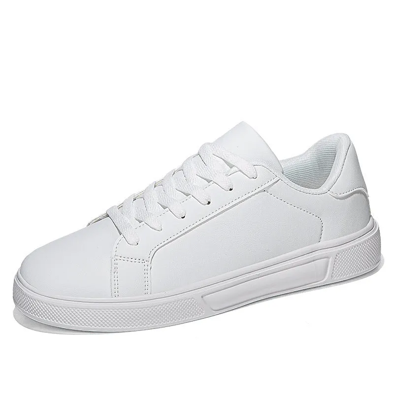 Flat bottom comfort board Korean leather casual sneakers in White Black K15, mesh lining, rubber sole