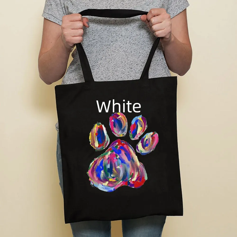 Sausage dog printed canvas bag in black with white dog design on front, sturdy tote for everyday use