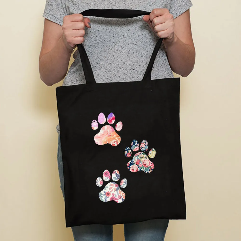 Sausage dog printed canvas bag in black with white dog design on front, sturdy tote for everyday use