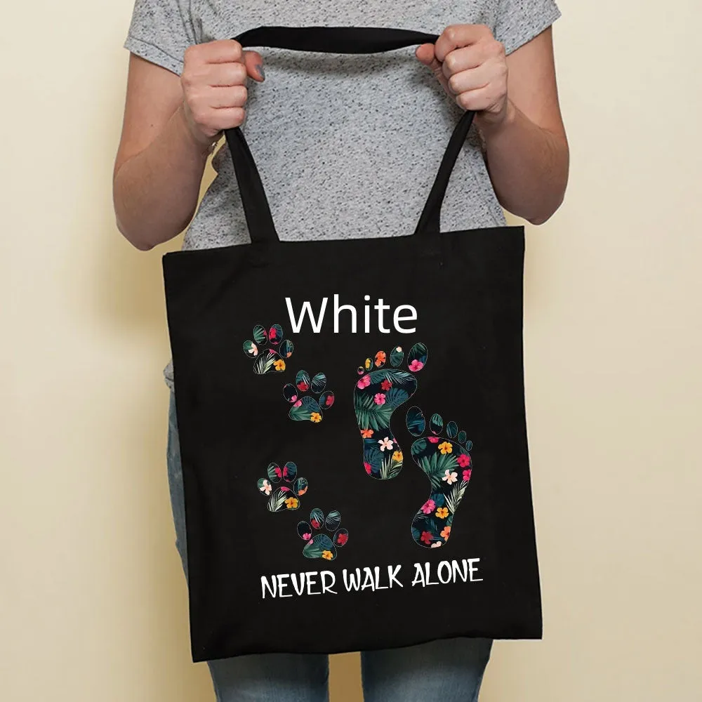 Sausage dog printed canvas bag in black with white dog design on front, sturdy tote for everyday use