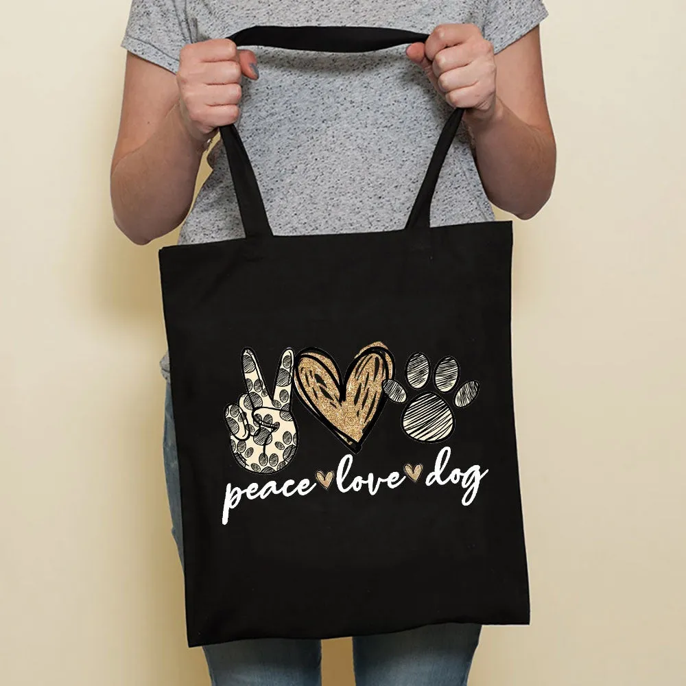 Sausage dog printed canvas bag in black with white dog design on front, sturdy tote for everyday use