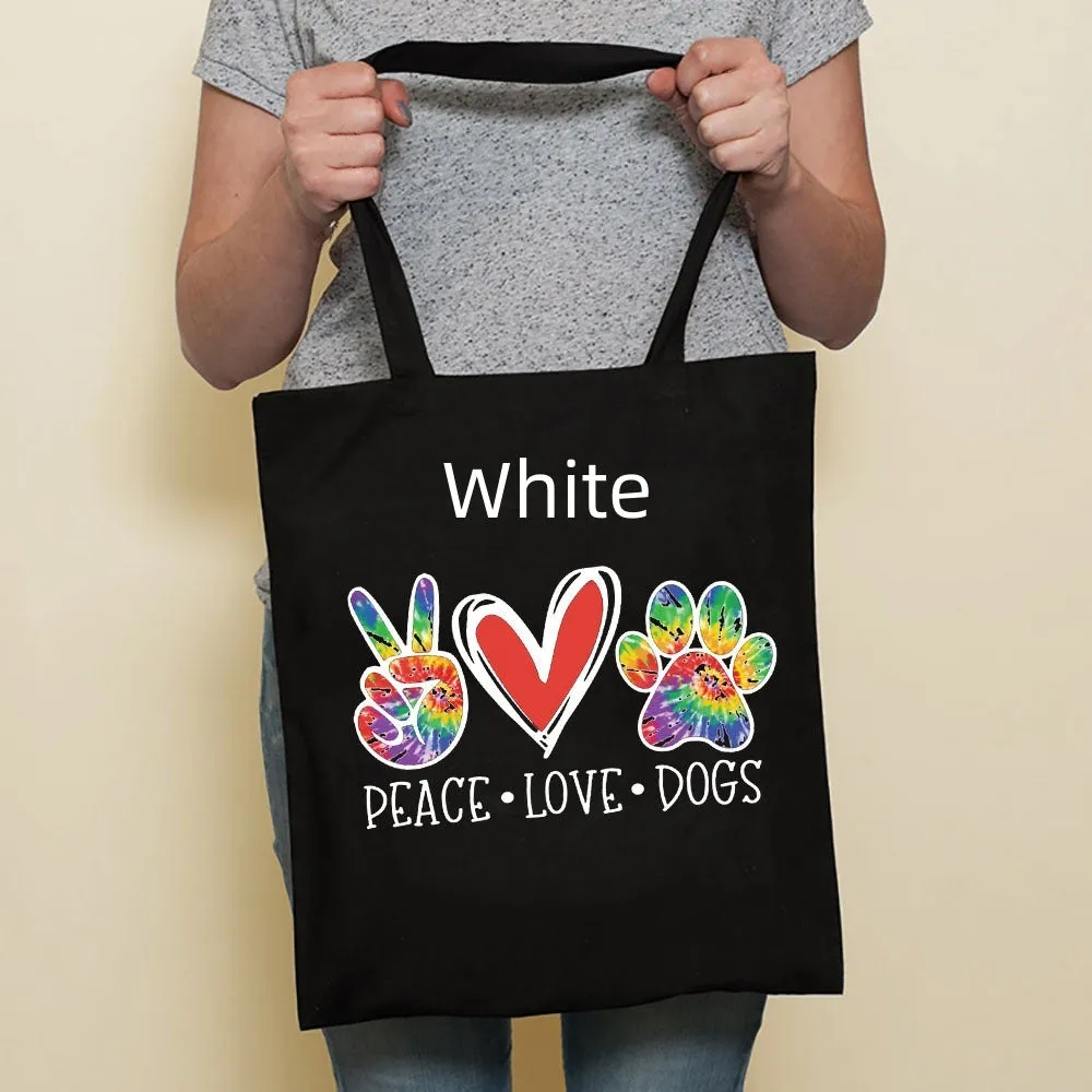Sausage dog printed canvas bag in black with white dog design on front, sturdy tote for everyday use