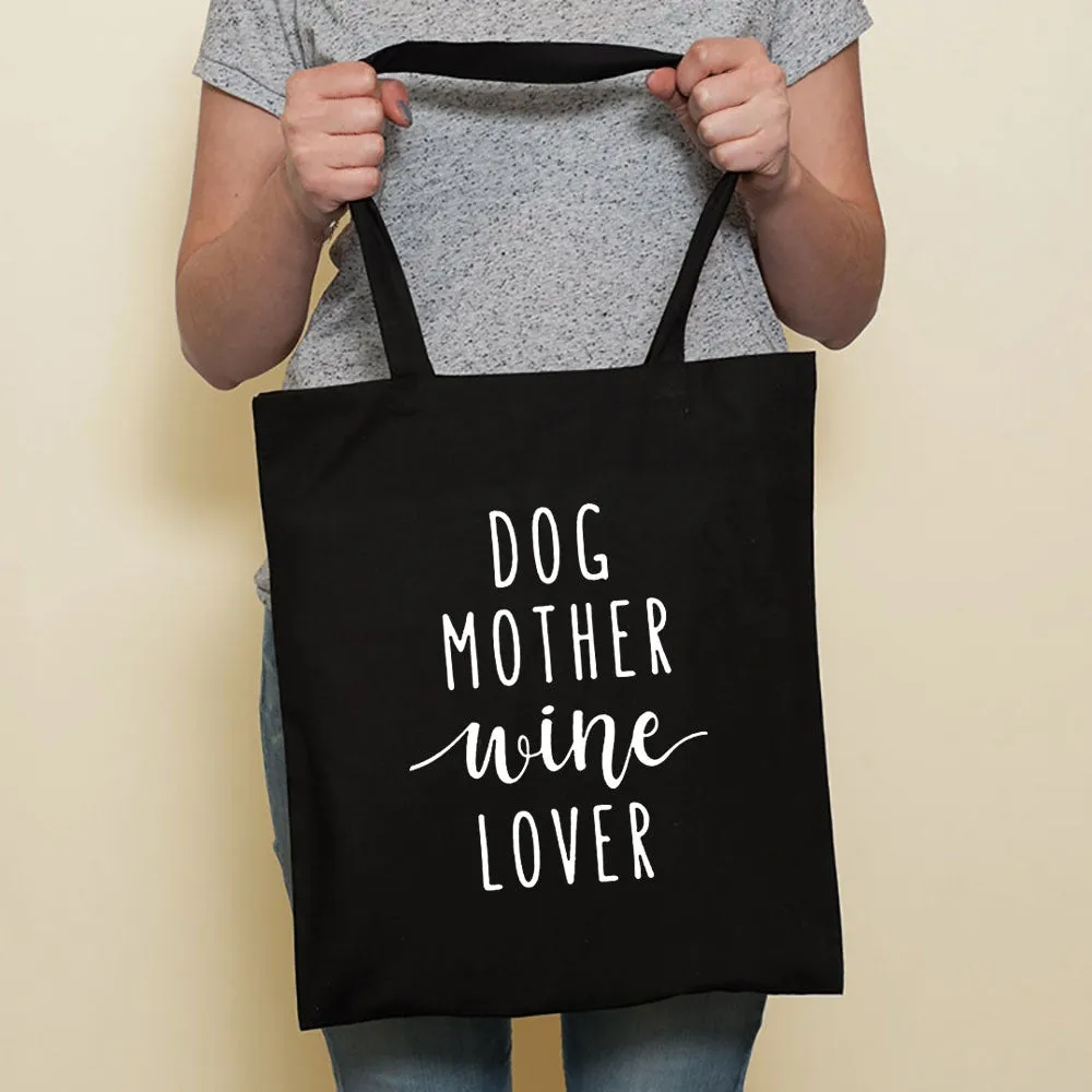 Sausage dog printed canvas bag in black with white dog design on front, sturdy tote for everyday use