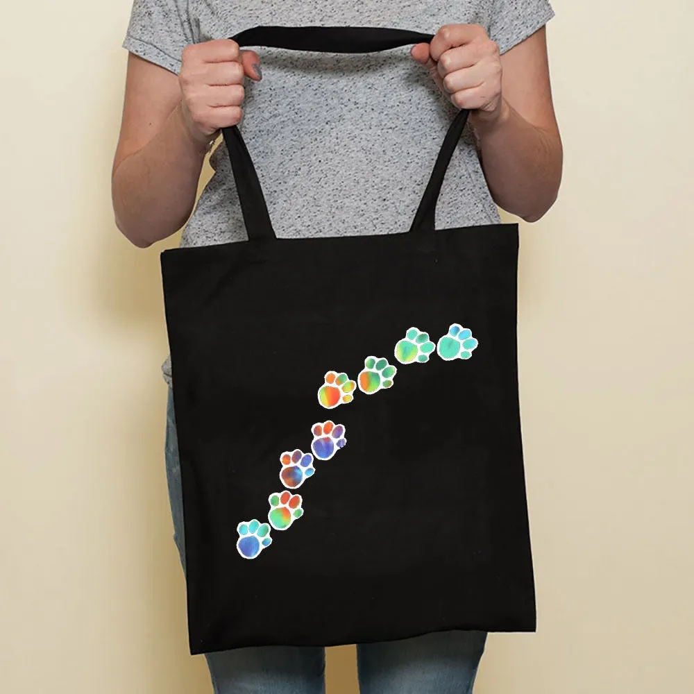 Sausage dog printed canvas bag in black with white dog design on front, sturdy tote for everyday use