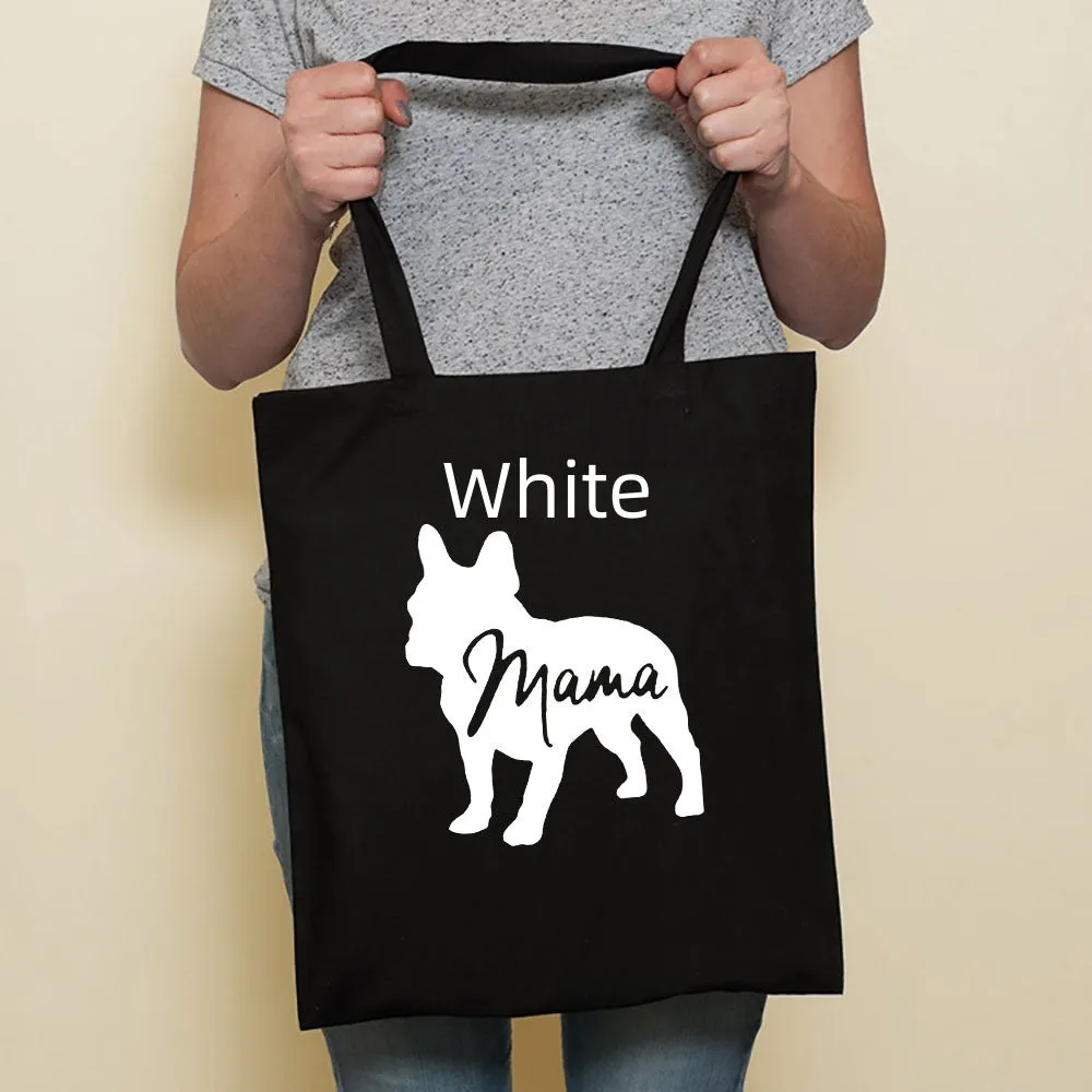 Sausage dog printed canvas bag in black with white dog design on front, sturdy tote for everyday use