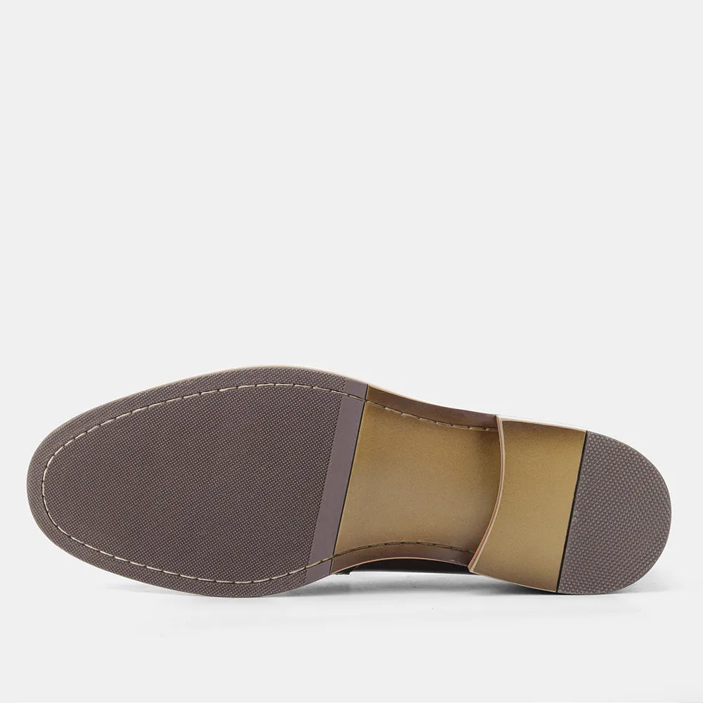 Wood grain tassel loafers, low-top slip-on formal shoes with leather toe cap, PU upper, men's footwear