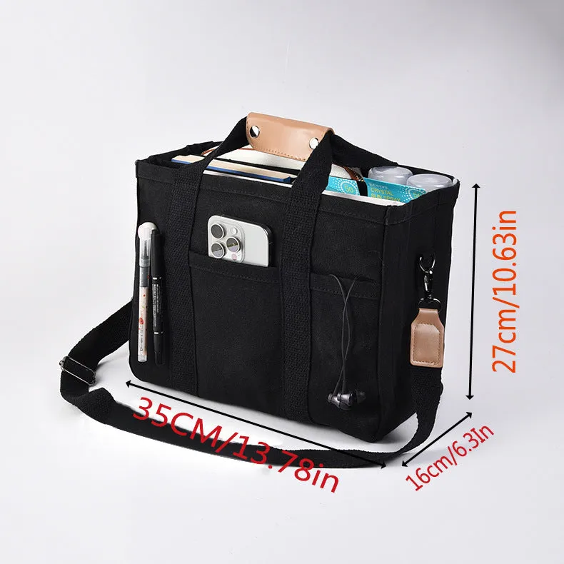 Canvas single shoulder crossbody bag in black, vertical square shape, 36x18x28cm, with zipper and buckle closure