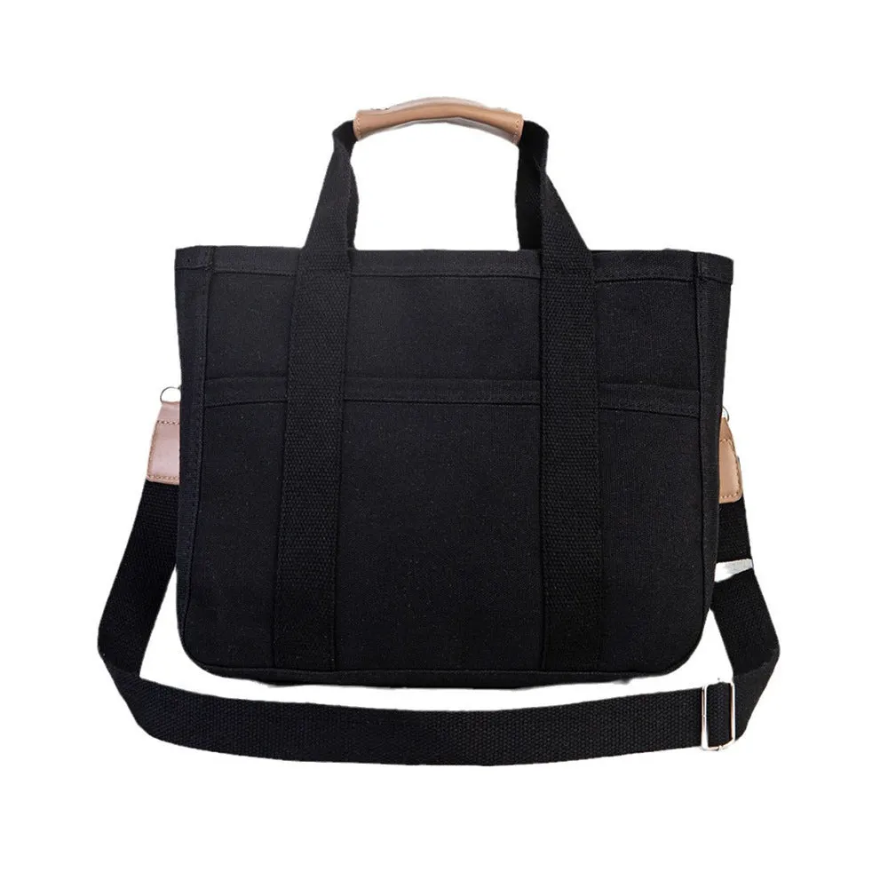 Canvas single shoulder crossbody bag in black, vertical square shape, 36x18x28cm, with zipper and buckle closure