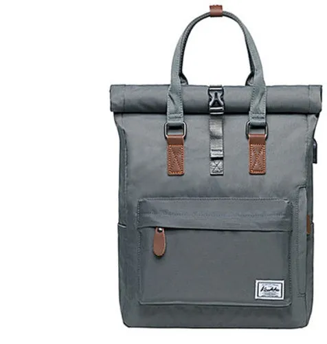 Polyester casual backpack in black, dark grey or green, showing zippered opening and under 20L capacity.