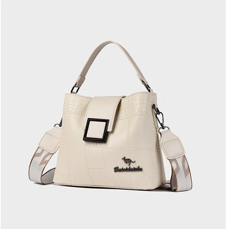 Personalised PU handbag with outer sandwich pocket and sewn-line detail, available in multiple colours, standard 23x12x20cm