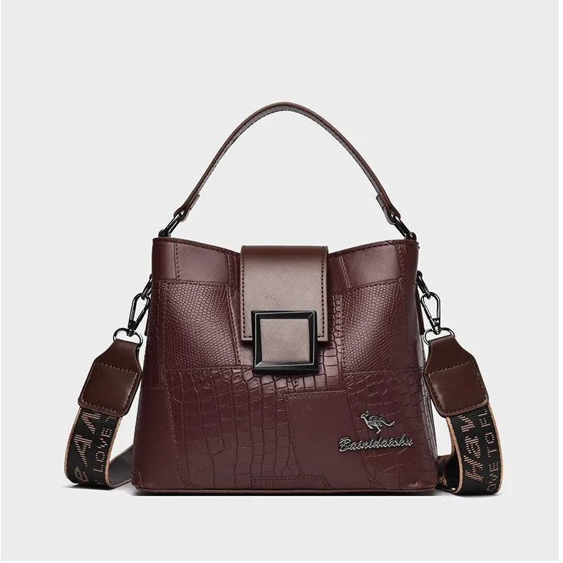 Personalised PU handbag with outer sandwich pocket and sewn-line detail, available in multiple colours, standard 23x12x20cm