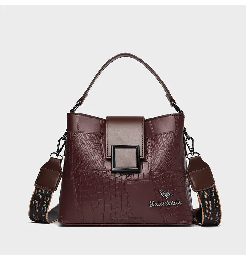 Personalised PU handbag with outer sandwich pocket and sewn-line detail, available in multiple colours, standard 23x12x20cm