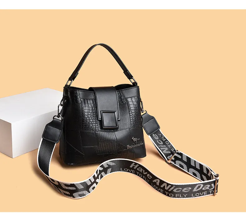 Personalised PU handbag with outer sandwich pocket and sewn-line detail, available in multiple colours, standard 23x12x20cm