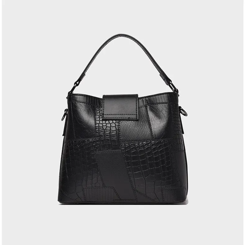 Personalised PU handbag with outer sandwich pocket and sewn-line detail, available in multiple colours, standard 23x12x20cm