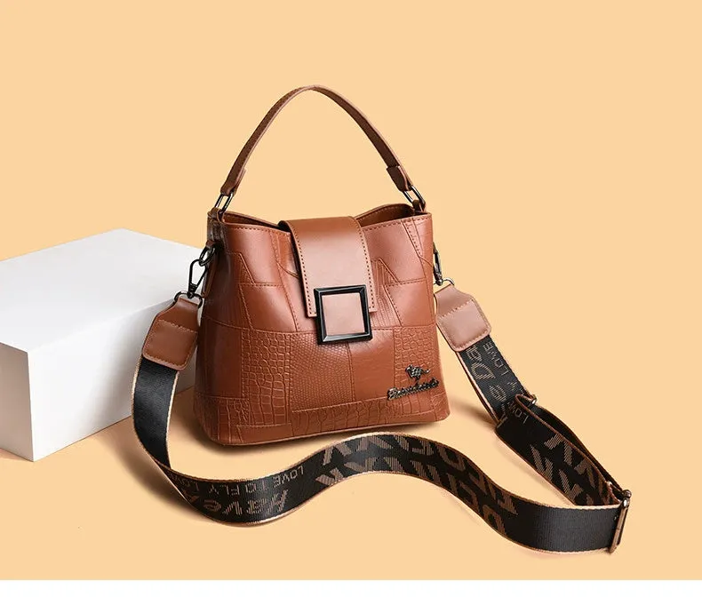 Personalised PU handbag with outer sandwich pocket and sewn-line detail, available in multiple colours, standard 23x12x20cm