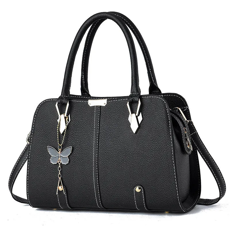 Large capacity lychee pattern women's handbag in PU – horizontal square shape with double straps