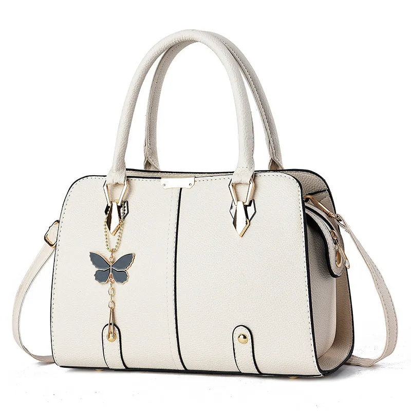 Large capacity lychee pattern women's handbag in PU – horizontal square shape with double straps