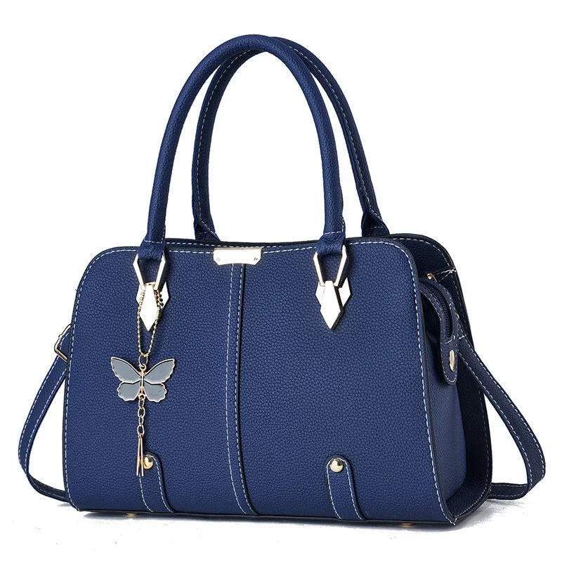 Large capacity lychee pattern women's handbag in PU – horizontal square shape with double straps