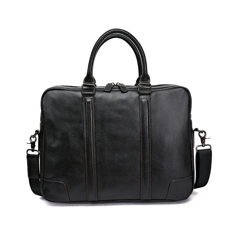 Genuine leather skeleton-skin briefcase 40x9x30cm in black with wear-resistant first layer cowhide