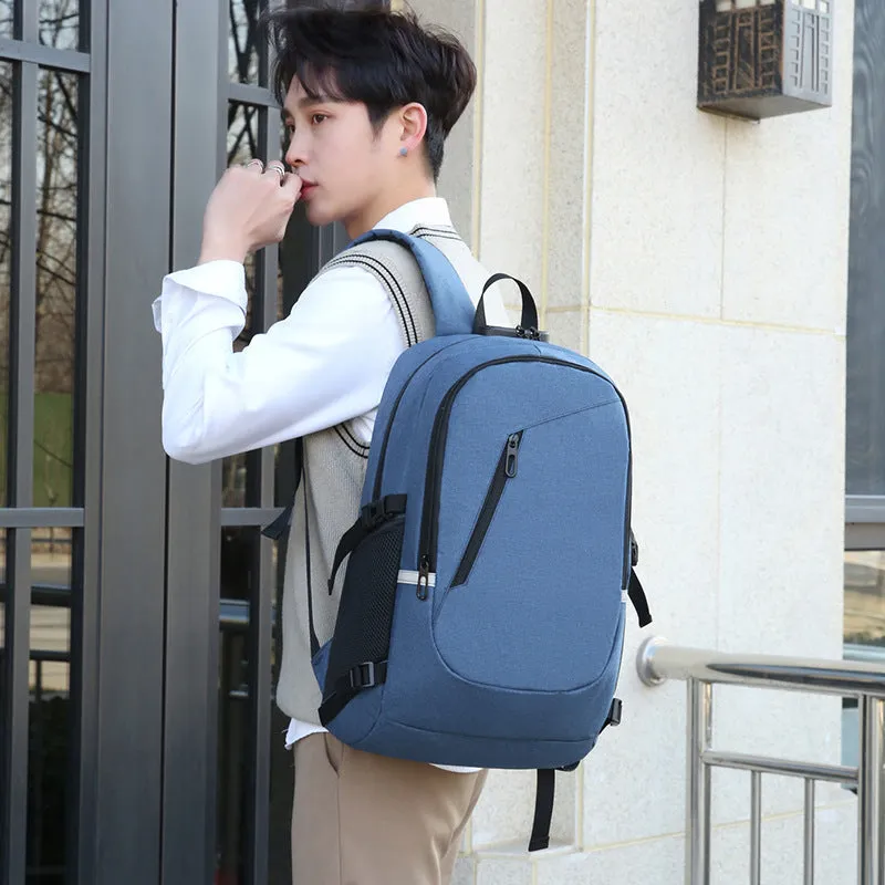 Men's Oxford cloth computer backpack in a solid colour with street style design.