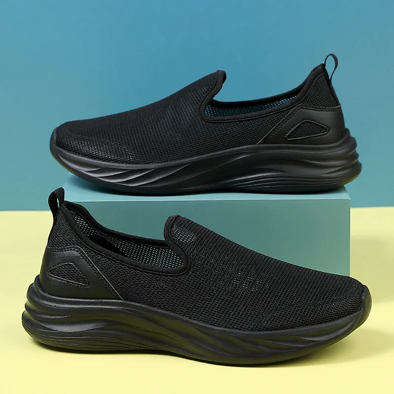 Lazy Hollow Breathable Mesh Cloth Shoes in black, flat heel, round toe, mesh upper