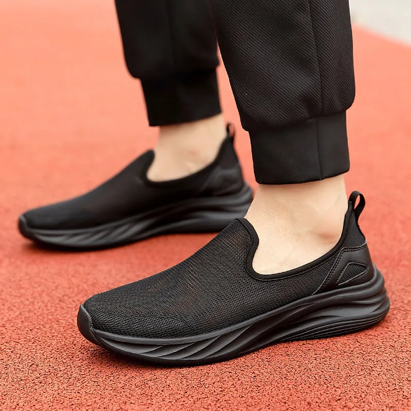 Lazy Hollow Breathable Mesh Cloth Shoes in black, flat heel, round toe, mesh upper