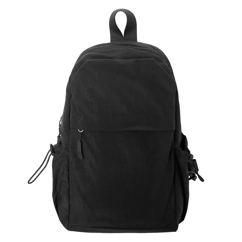 Multi-functional waterproof nylon backpack in black, free size, with curved shoulder strap and visible sewing thread detailing