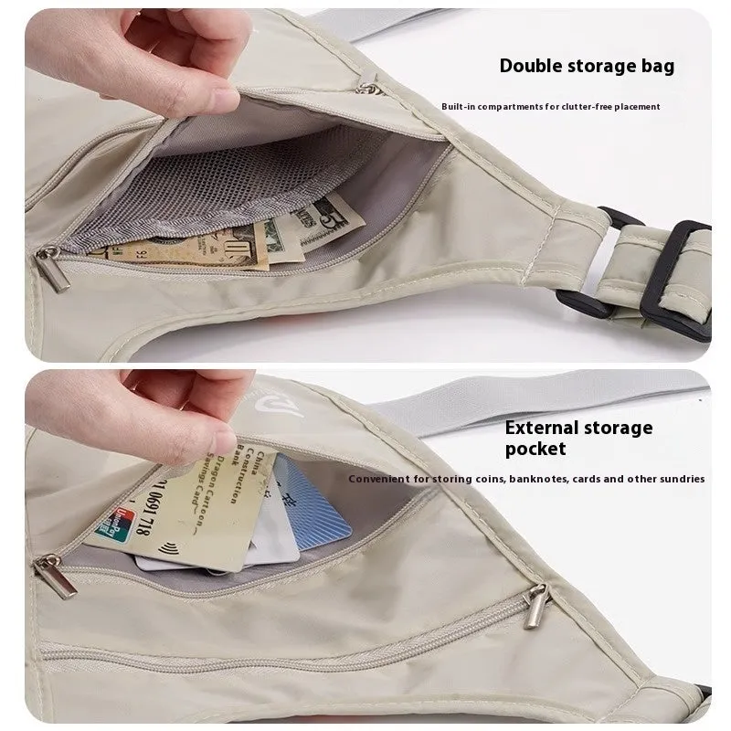 Anti-theft nylon document waist bag in solid colour for personal travel abroad