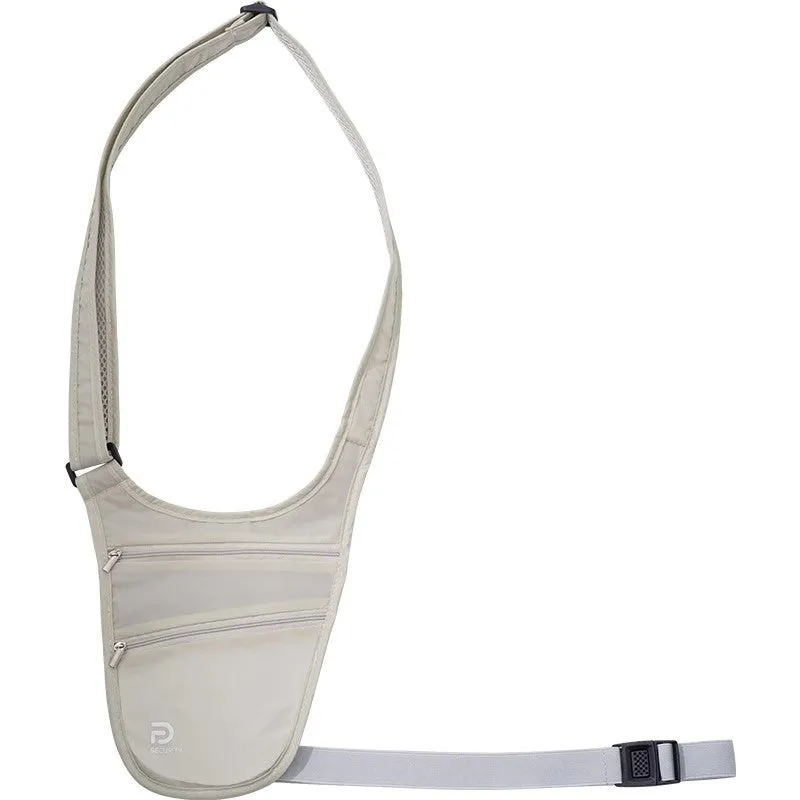 Anti-theft nylon document waist bag in solid colour for personal travel abroad