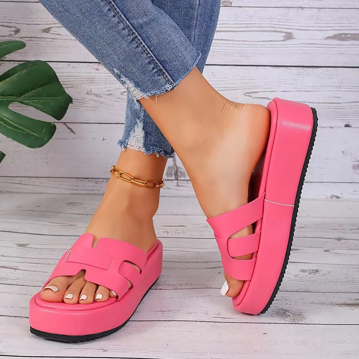 Women's platform casual sandals with round head, PU upper, available in multiple colours and sizes 36-43