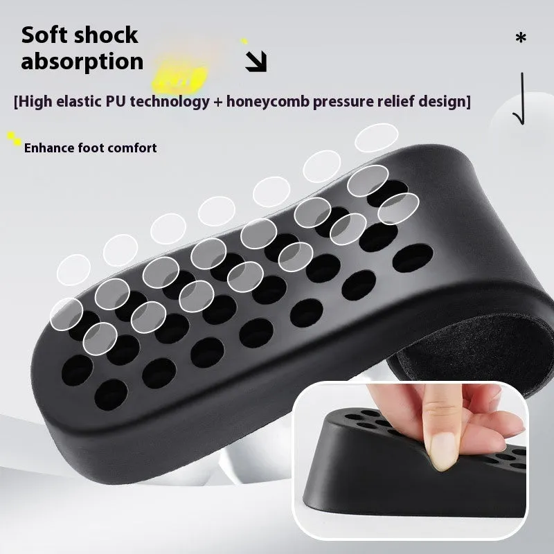 Invisible black PVC height increasing insole for men with 4cm lift, placed inside a shoe