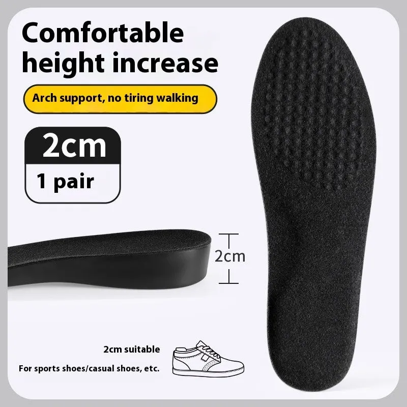 Invisible black PVC height increasing insole for men with 4cm lift, placed inside a shoe