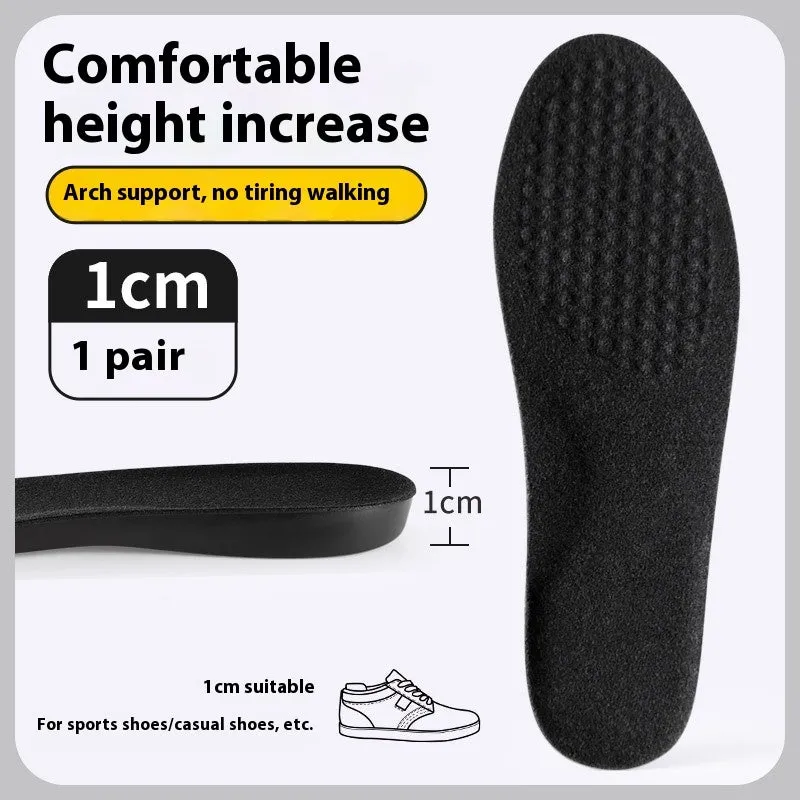 Invisible black PVC height increasing insole for men with 4cm lift, placed inside a shoe