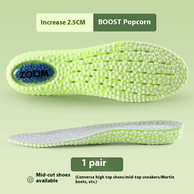 Invisible black PVC height increasing insole for men with 4cm lift, placed inside a shoe