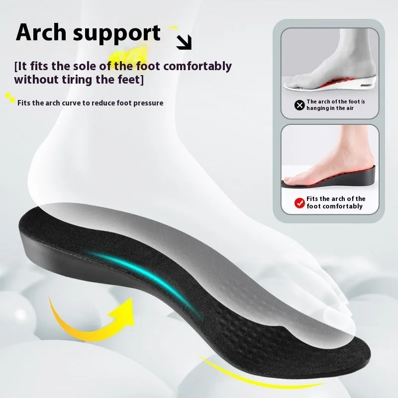 Invisible black PVC height increasing insole for men with 4cm lift, placed inside a shoe