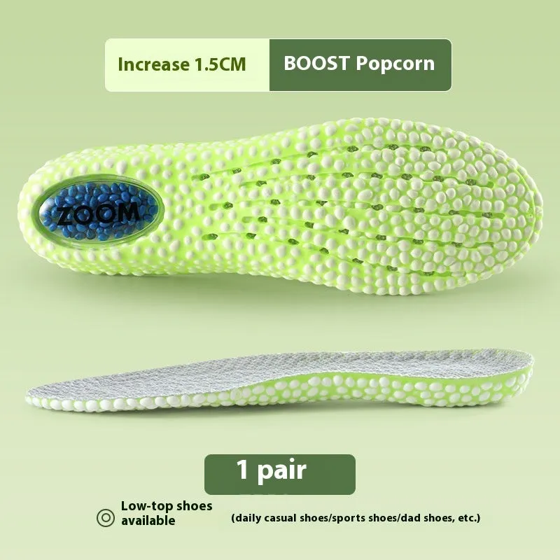 Invisible black PVC height increasing insole for men with 4cm lift, placed inside a shoe