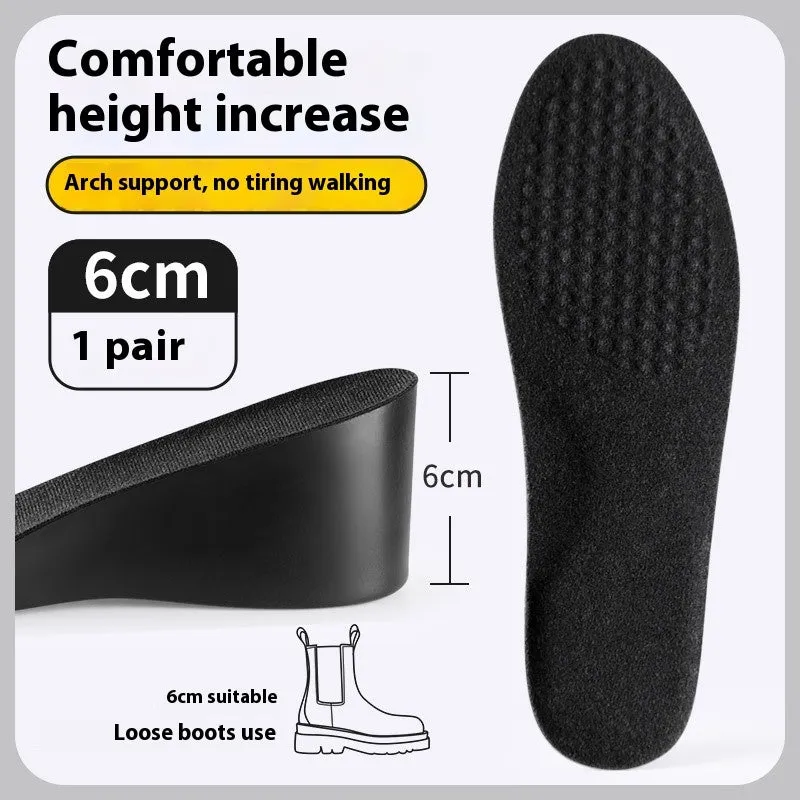 Invisible black PVC height increasing insole for men with 4cm lift, placed inside a shoe