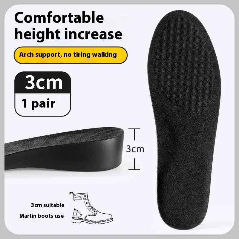Invisible black PVC height increasing insole for men with 4cm lift, placed inside a shoe