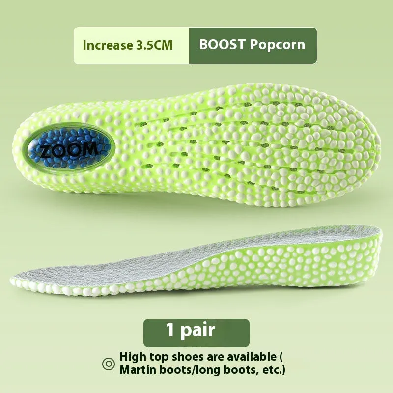 Invisible black PVC height increasing insole for men with 4cm lift, placed inside a shoe