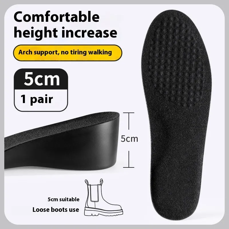 Invisible black PVC height increasing insole for men with 4cm lift, placed inside a shoe