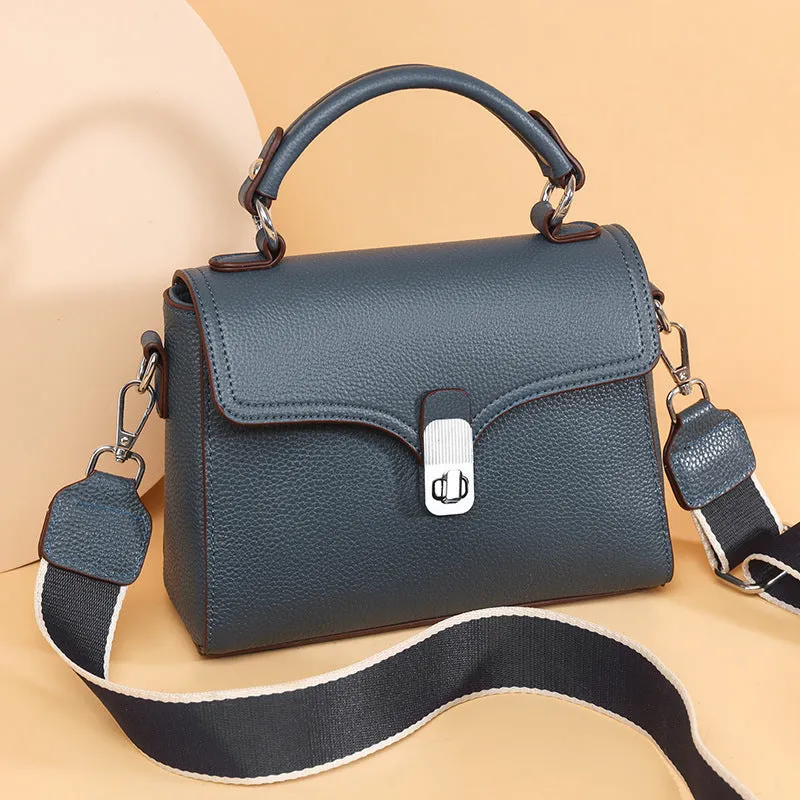Women's genuine leather cross-body bag oval shape 21x18x9cm sandwich pocket black white khaki blue grey