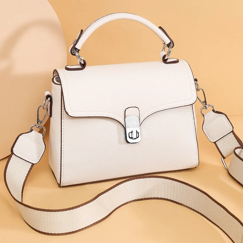 Women's genuine leather cross-body bag oval shape 21x18x9cm sandwich pocket black white khaki blue grey