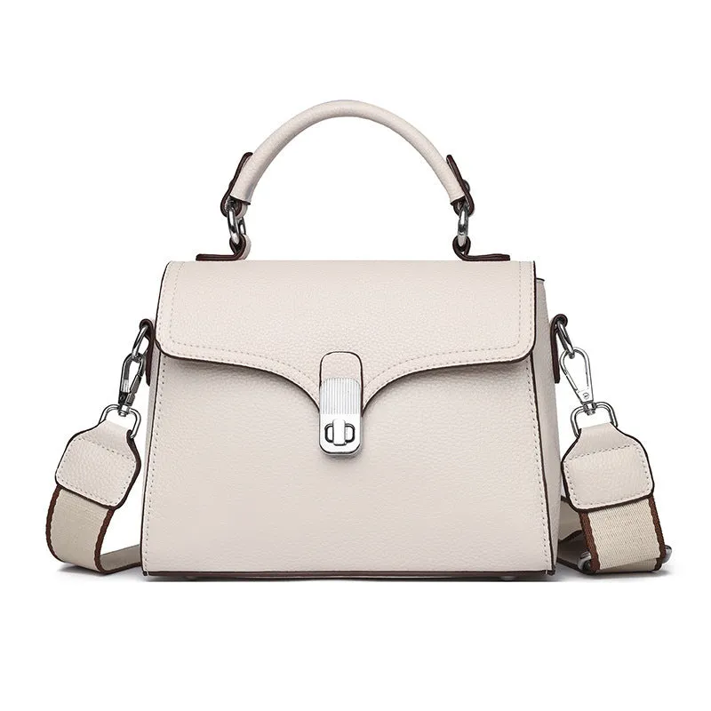 Women's genuine leather cross-body bag oval shape 21x18x9cm sandwich pocket black white khaki blue grey