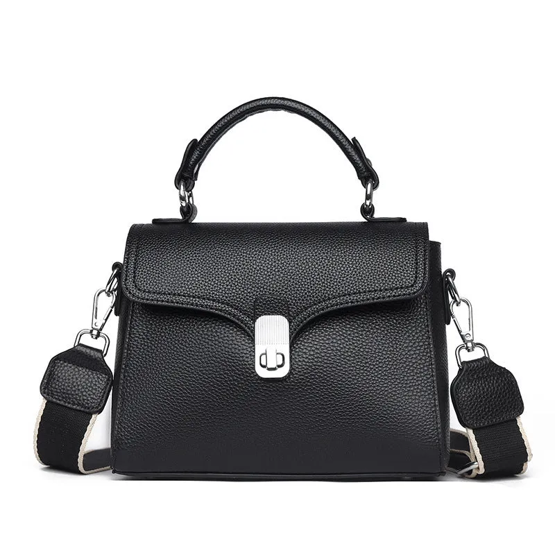 Women's genuine leather cross-body bag oval shape 21x18x9cm sandwich pocket black white khaki blue grey