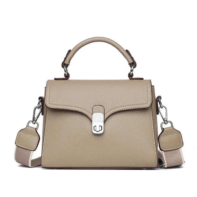 Women's genuine leather cross-body bag oval shape 21x18x9cm sandwich pocket black white khaki blue grey