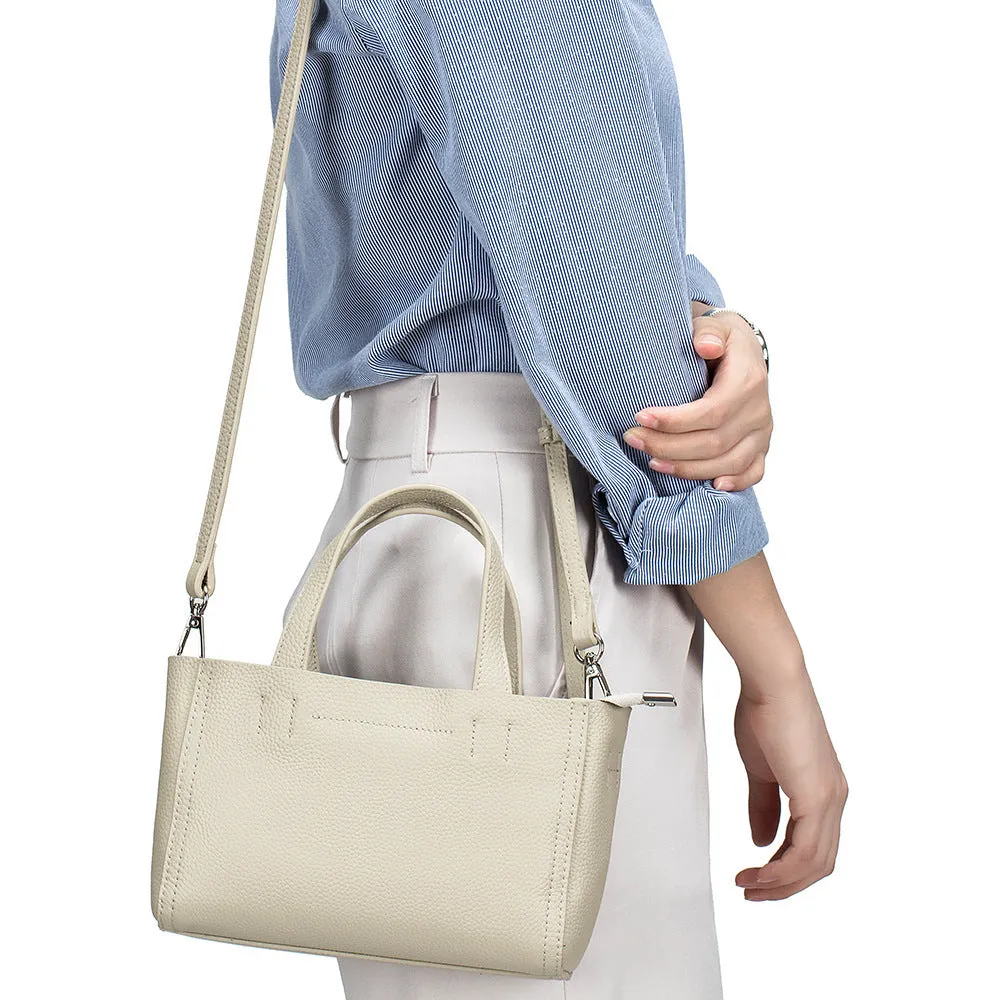 Genuine leather handbag crossbody shoulder bag first layer cowhide horizontal square shape with sandwich pocket