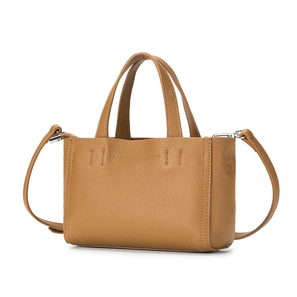 Genuine leather handbag crossbody shoulder bag first layer cowhide horizontal square shape with sandwich pocket