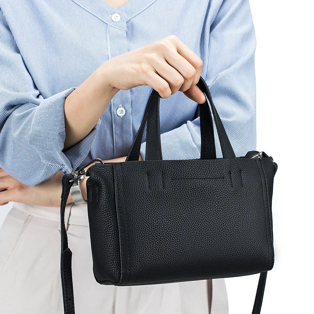 Genuine leather handbag crossbody shoulder bag first layer cowhide horizontal square shape with sandwich pocket