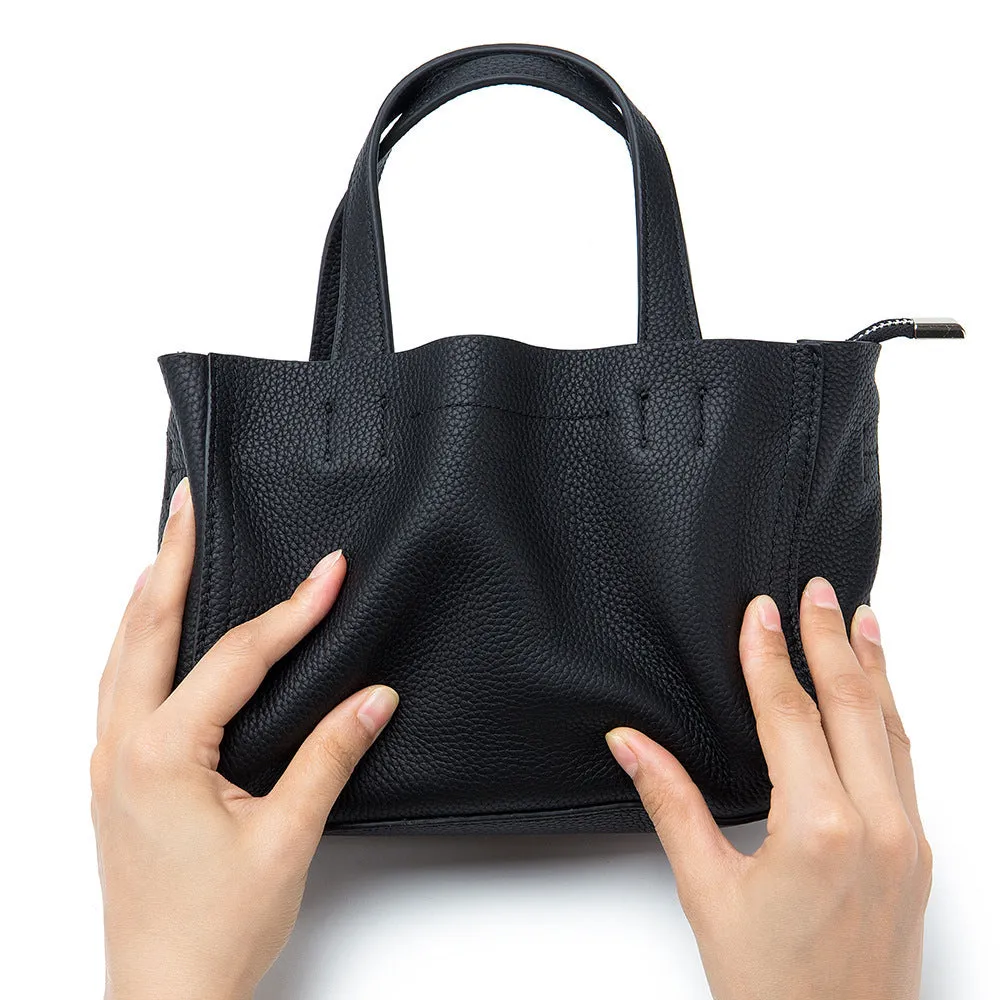 Genuine leather handbag crossbody shoulder bag first layer cowhide horizontal square shape with sandwich pocket