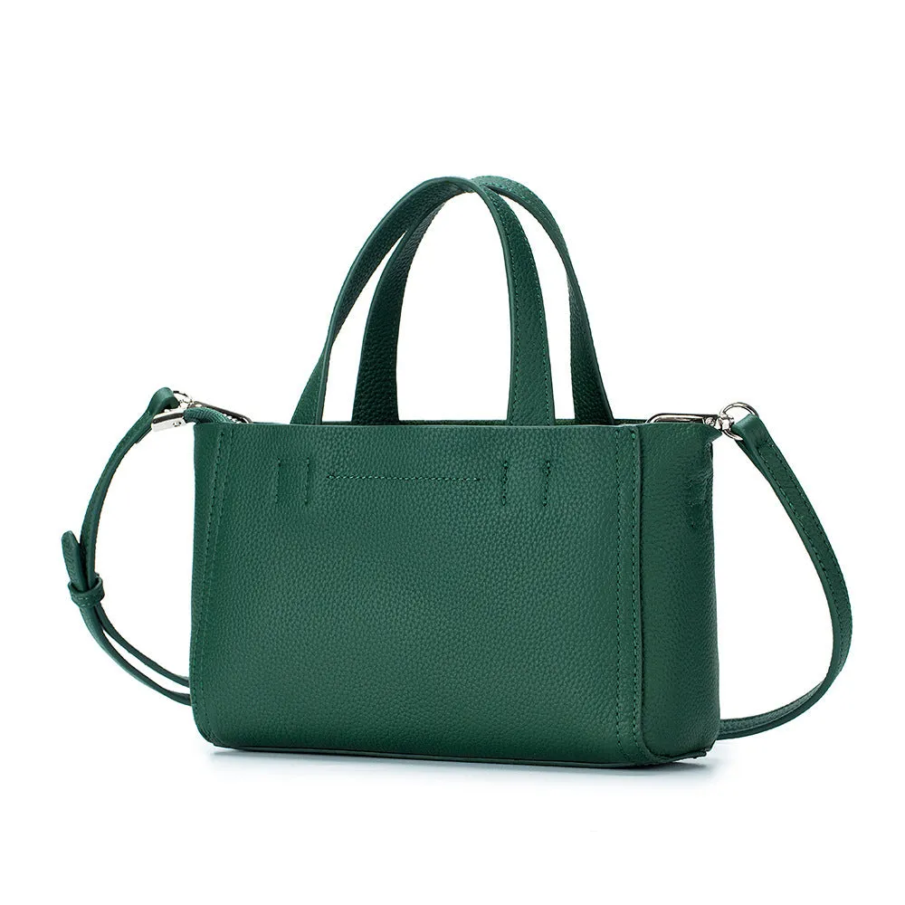 Genuine leather handbag crossbody shoulder bag first layer cowhide horizontal square shape with sandwich pocket